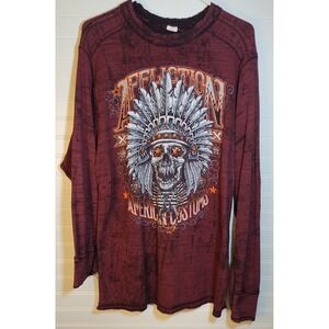 Affliction American Customs Skull Graphic Y2K Long Sleeve T-Shirt Maroon XXL